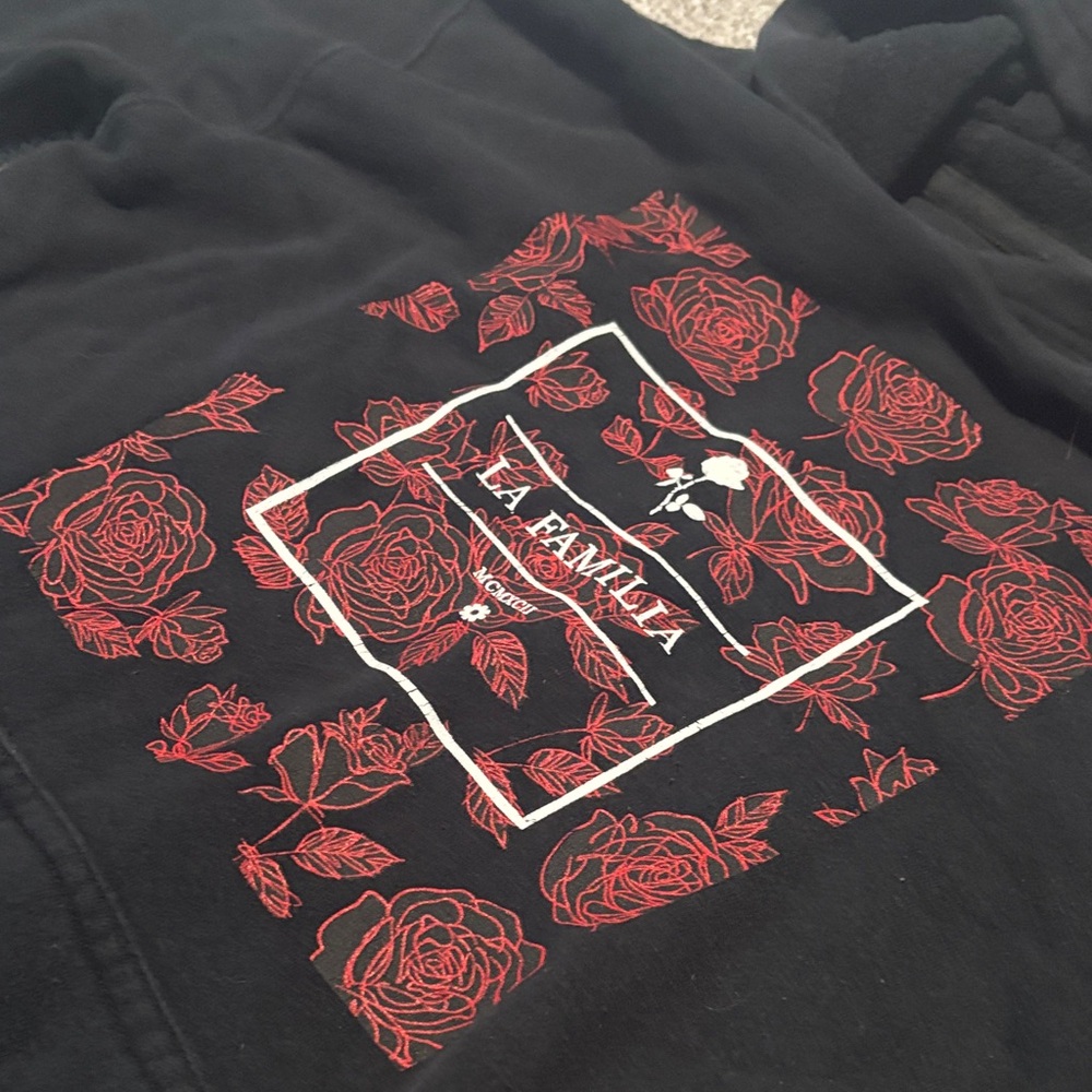 Black Hoodie with Red Floral Design - Picture 3 of 7